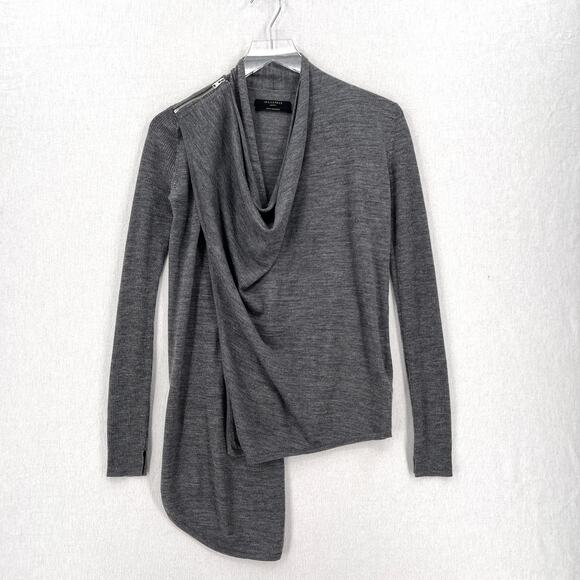 ALLSAINTS Drina Ribbed Cardigan Womens Small Heather Gray Merino Wool Zip - Picture 5 of 16